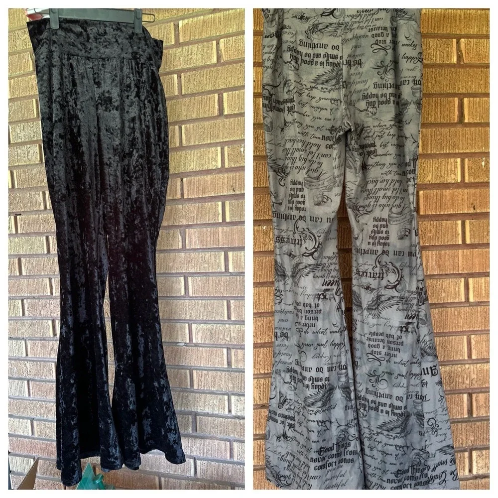 Set 2 Stretch Crushed Velvet Smooth Pajama Pants Leggings Size L/XL Girls Soft - Picture 1 of 13